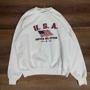 Vintage Jerzees USA United We Stand Graphic Sweatshirt White XL 90s Oversized